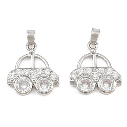 Platinum Brass Micro Pave Clear Cubic Zirconia Pendants, Car Charms, Platinum, 18x16x3mm, Hole: 5x2.5mm