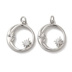 Платина Покрытие стойки латунь микропаве прозрачные кубические циркониевые подвески, без кадмия и без свинца, долговечный, очарование луны и звезды, платина, 16x13.5x2.5 мм, отверстие : 2.6 мм