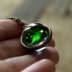 Овен Двойное стекло круг с подвеской в виде созвездия сплав цепи ожерелья, античная бронза, Овен, 17.72~19.69 дюйм (45~50 см)