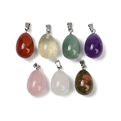 Смешанные камни Природные смешанные подвески драгоценных камней, слезинки, с защелкой из нержавеющей стали на поручнях, цвет нержавеющей стали, 23x13 мм, отверстие : 3x5.5 мм