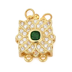 Золотой Стойка покрытие цветок латунь микро паве кубический цирконий коробка застежки, долговечный, без свинца и без кадмия, 2 нитей, 4-луночное, золотые, 18x15x6.5 мм, отверстия : 1 mm и 1.2 мм