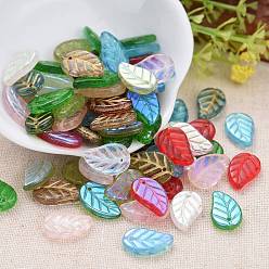 (52) Непрозрачная лаванда Чешские подвески в технике лэмпворк, цветное покрытие ab / цвет золота, лист, разноцветные, 15x9~9.5x3 мм, отверстие : 1 мм, о 237 шт. ~ 243 шт. / сумка