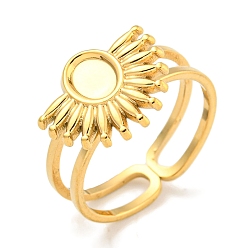 Настоящее золото 18K Ионное покрытие (IP) 304 компоненты кольца манжеты из нержавеющей стали с открытыми солнечными лучами, настройка кольца колодки, реальный 18 k позолоченный, лоток : 5x4 мм, 5 мм, регулируемый