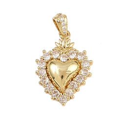 Настоящее золото 18K Латунные микро проложить кубического циркония подвески, чары священного сердца, стойки покрытие, долговечный, без кадмия и без свинца, реальный 18 k позолоченный, 20x14.5x4 мм, отверстие : 3x2 мм