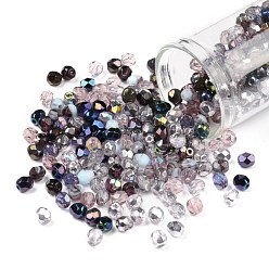 Фиолетовый Полированные чешские стеклянные бусины, граненые, ананас, фиолетовые, 4x4 мм, отверстие : 1 мм, около 1440 шт / упаковка