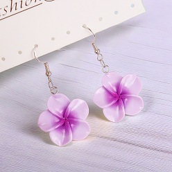 Сливовый Серьги с подвесками из цветочной смолы, с стальными шпильками, платина, слива, 50x24 мм