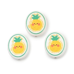 Ананас Печатные ручной фарфоровые бусы, овальные, ананас, 19~20x15~17x6 мм, отверстие : 2 мм
