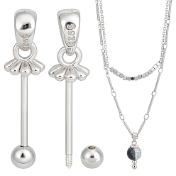 Платина 2 шт. 925 серебряные булавки-подвески с бусинами, 1Замшевая ткань из ПК, квадратная салфетка для полировки серебра, платина, 17x5x5 мм, отверстие : 3x2 мм