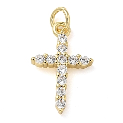 Настоящее золото 18K Стойка металлическая латунная микропрофилированная кубическая циркония подвески, долговечный, без свинца и без кадмия, крест прелести, с целью перехода в кольце, реальный 18 k позолоченный, 18.5x12x3 мм, отверстие : 3 мм