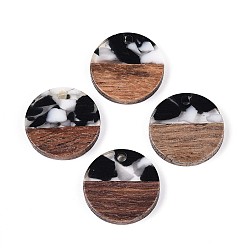 Черный Подвески из смолы и ореха, плоско-круглые, чёрные, 18x3.5 мм, отверстие : 2 мм