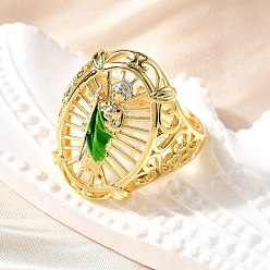 Настоящее золото 18K Регулируемые латунные манжеты для женщин, овал со святой иудой, стойки покрытие, с эмалью, долговечный, без свинца и без кадмия, реальный 18 k позолоченный, размер США 7 1/4 (17.5 мм)