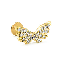 Wing 316l хирургическая нержавеющая сталь микропаве прозрачный кубический цирконий хрящ серьги для женщин мужчин, плоская серьга сзади, крыло, 6 мм, штифты : 1.2 мм