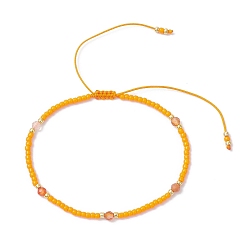 Красный Агат Плетеные браслеты из бусин из натурального сердолика и стеклянных бус, Браслеты из нейлонового шнура и бусин для женщин, рондель, внутренний диаметр: 1-7/8~3-1/4 дюйм (4.8~8.1 см)