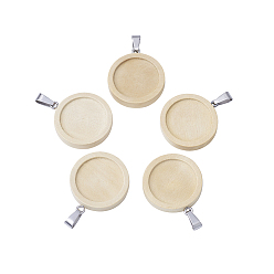 Цвет Древесины Деревянная подвеска кабошон настройки, подвесная база, фурнитура из нержавеющей стали , цвет нержавеющей стали, burlywooden, 29x25x4.5 мм, отверстие : 8x3 мм, лоток : 20 мм