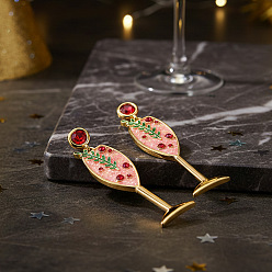 Легкий Лосось Серьги-гвоздики из латуни в форме кубка, с стразами и эмалью, золотые, светлый померанцевый, 44x11 мм