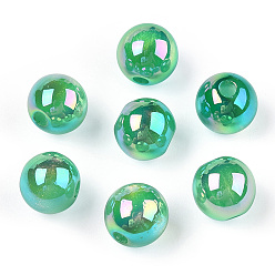 Verdemar Medio Cuentas de resina translúcida, perlas de brillo, rondo, verde mar medio, 8x7.5 mm, agujero: 1.8 mm