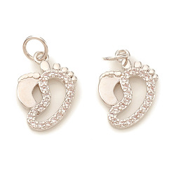 Platinum Brass Micro Pave Cubic Zirconia Charms, with Jump Rings, Footprint, Clear, Platinum, 12.5x9x1.5mm, Jump Ring: 4x0.6mm, Hole: 2.5mm