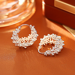 Platinum Brass Earrings, Hoop Earrings, Snowflake, Platinum, 22x22mm