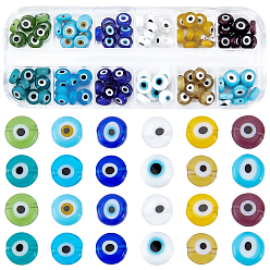 (52) Непрозрачная лаванда 120 шт 12 цвета ручной работы бусины лэмпворк сглаза, плоско-круглые, разноцветные, 7.5x3 мм, отверстие : 1 мм, 10 шт / цвет
