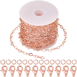 Rose Gold 5M Brass Heart Link Chains, Soldered, for Bag Strap Jewelry Making, with 30Pcs Brass Lobster Claw Clasps, 20Pcs Jump Rings and Plastic Spools, Rose Gold, 5x3.5x0.4mm