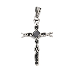 Античное Серебро 316 кулоны из хирургической нержавеющей стали с микропаве и кубическим цирконием., крестик, ионное покрытие (ip), античное серебро, 37x22.5x4 мм, отверстие : 3.5x5.5 мм