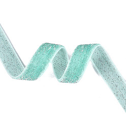 Turquoise Pâle Ruban de velours simple face à paillettes scintillantes, Ruban en polyester et nylon avec cordon métallique, pour accessoires de vêtement, turquoise pale, 3/8 pouces (10 mm), environ 218.72 yards (200m)/rouleau