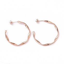 Розовое Золото 201 серьги-гвоздики в форме волны из нержавеющей стали с 304 булавками из нержавеющей стали, полукруглые серьги для женщин, розовое золото , 35.5x34.5x3 мм, штифты : 0.8 мм