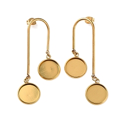 Golden 304 Stainless Steel Stud Earring Findings, Earring Settings, Left and Right, Double Flat Round, Golden, 54x27mm, Pin: 0.8mm, Tray: 12mm