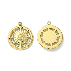 Real 14K Gold Plated 304 Stainless Steel Charms, Flat Round with Sun Charms, Real 14K Gold Plated, 14x12.5x2mm, Hole: 1mm