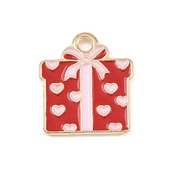 Box Подвески из сплава с эмалью ко дню святого валентина, золотой свет, коробка, 16x14x1.5 мм, отверстие : 1.6 мм