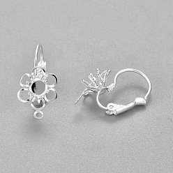 Silver 304 Stainless Steel Leverback Earring Findings, with Loop, Flower, Silver, Tray: 4mm, 22x10.5x14.5mm, Hole: 1.5mm, Pin: 0.7mm