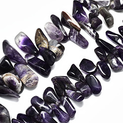 Amethyst Natural Amethyst Strands Beads, Top Drilled, Nuggets, 17~48x8~25x5~18mm, Hole: 0.8mm, about 31~44pcs/strand, 9.84 inch~11.42 inch(25~29cm)
