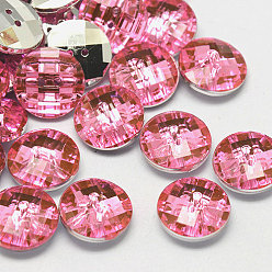 Pink Тайвань акриловые кнопки горный хрусталь, граненые, 2-луночное, диск, розовые, 15x5 мм, отверстие : 1 мм