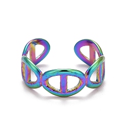 Rainbow Color Rainbow Color Ion Plating(IP) 304 Stainless Steel Hollow Open Cuff Ring for Women, US Size 8 1/4(18.3mm)