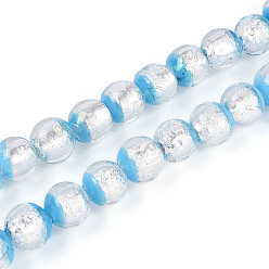 Синий Светящиеся бусины ручной работы из серебряной фольги в технике лэмпворк, круглые, светится в темноте, синие, 10~11 мм, отверстие : 1.2~1.4 мм, около 50 шт / нитка, 18.50~18.90 дюйм (47~48 см)