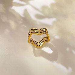 Real 18K Gold Plated 304 Stainless Steel Finger Rings, Wave, Real 18K Gold Plated, US Size 7(17.3mm)