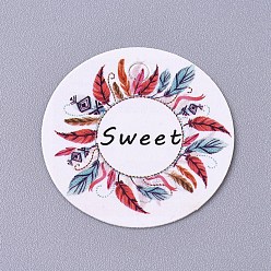 Разноцветный Бумажные бирки, для свадебных подарков, день рождения или специальное мероприятие, плоско-круглые, цветочным узором, красочный, 30x0.2 мм, отверстие : 3 мм