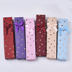 Mixed Color Cardboard Necklaces or Bracelets Boxes, with Bowknot and Sponge Inside, Rectangle, Mixed Color, 21x4.4x2.1cm