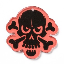 Black Halloween Translucent Acrylic Pendants, Skull, Black, 34.5x34x2mm, Hole: 1.5mm