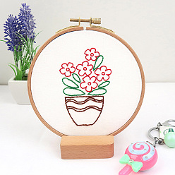 Flower DIY Embroidery Starter Kits, including Embroidery Fabric & Thread, Needle, Embroidery Hoops, Instruction Sheet, Flower, 184x184mm