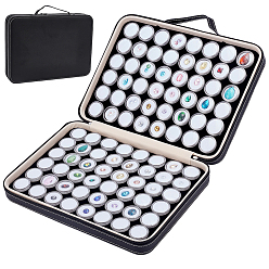 Белый 96 Набор маленьких пластиковых круглых футляров в форме алмаза с поролоновой вставкой внутри, с черными прямоугольными органайзерами из искусственной кожи с застежкой-молнией и ручками, белые, 30.2x22x6.1 см, маленькая коробка: 3.2x1.8 см