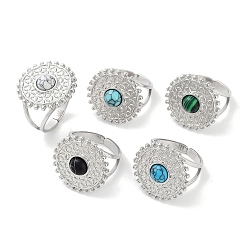 Смешанные камни 304 кольцо из нержавеющей стали, регулируемые кольца из смешанного синтетического камня, солнце, 20 мм, внутренний диаметр: регулируемый