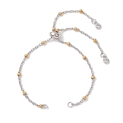 Золотой & Цвет Нержавеющей Стали 304 Изготовление браслета-слайдера из нержавеющей стали, с цепочками-сателлитами и латунными скользящими бусинами, золотые и нержавеющая сталь цвет, 10.24 дюйм (26 см)