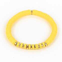 Желтый Браслеты из бисера хеши из полимерной глины ручной работы, с немагнитных синтетическими гематита бисера, желтые, внутренний диаметр: 2-3/8 дюйм (6.2 см)