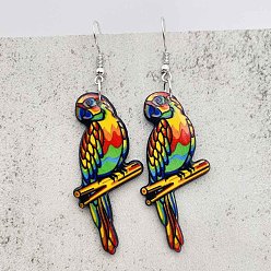Разноцветный Серьги-подвески из акрила и сплава в форме птицы, платина, красочный, 76x30 мм