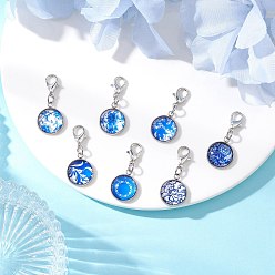 Платина Полукруглые/купольные стеклянные подвесные украшения, Застежки-когти из сплава омара, подвески для украшений сумок, платина, 29.5 мм