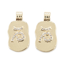 Козерог Латунные микропаве прозрачные подвески с фианитом, овальной формы с созвездием, золотые, Козерог, 18.5~19.5x9.5~10.5x3.5 мм, отверстие : 1.9x2.5 мм