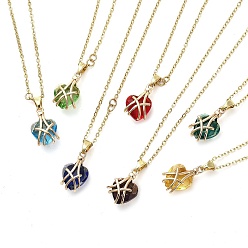 Mixed Color Heart Glass Pendant Necklaces, with Light Gold Brass Cable Chains, Mixed Color, 16.06 inch(40.8cm)