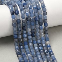 Синий Авантюрин Природные голубые авантюрин бисером пряди, граненый стол, вырезанный куб, окрашенная и подогревом, 5.5~6x5.5~6x5~5.5 мм, отверстие : 1 мм, около 73 шт / нитка, 14.96'' (38 см)