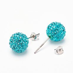 229_Blue Zircon Valentines Day Gift for Her, 925 Sterling Silver Austrian Crystal Rhinestone Stud Earrings, Ball Stud Earrings, Round, 229_Blue Zircon, 10mm